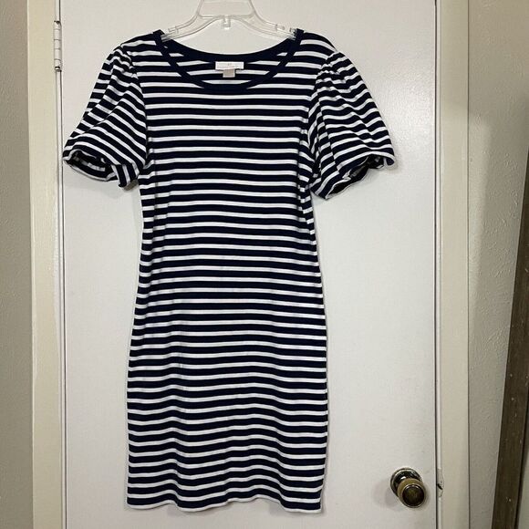 Rachel Parcell navy Stripe cotton Bubble Sleeve T-Shirt Dress size Small - Picture 2 of 8